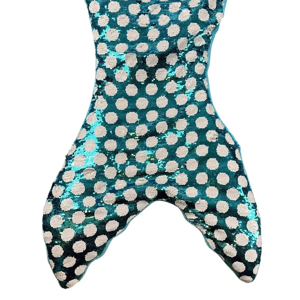 Cynthia‎ Rowley Mermaid Tail Blanket Teal White Polka Dot Flip Sequin Fleece